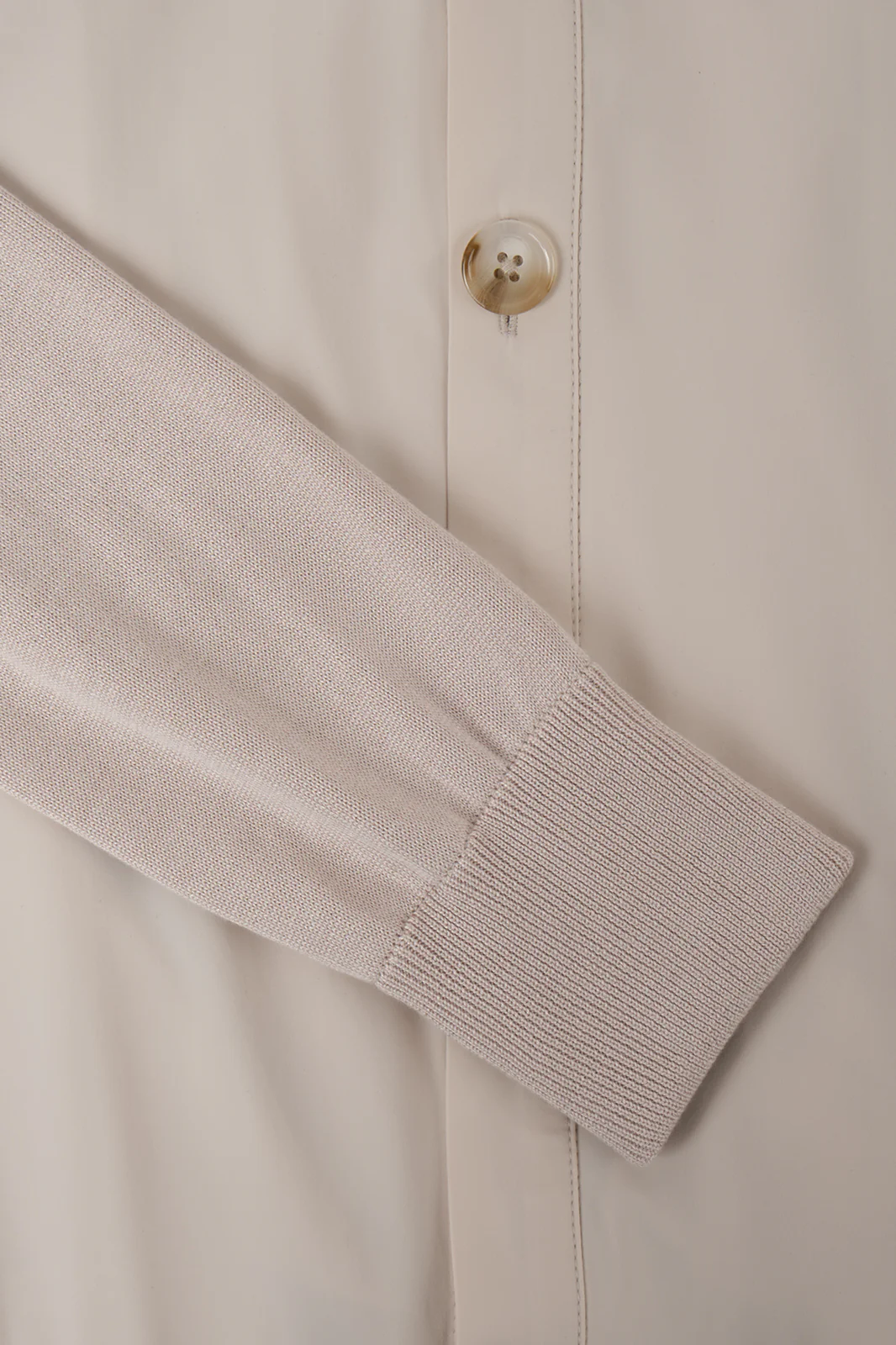 Blouson bi matière col montant - Beige - Image 4