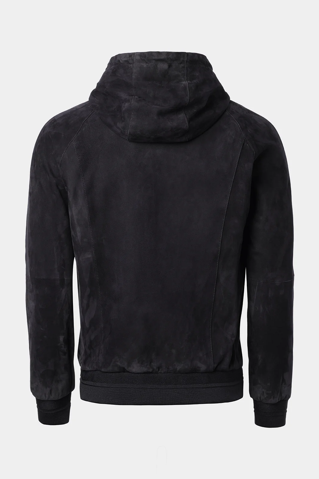 Blouson en peau à capuche zippé - Noir - Image 6