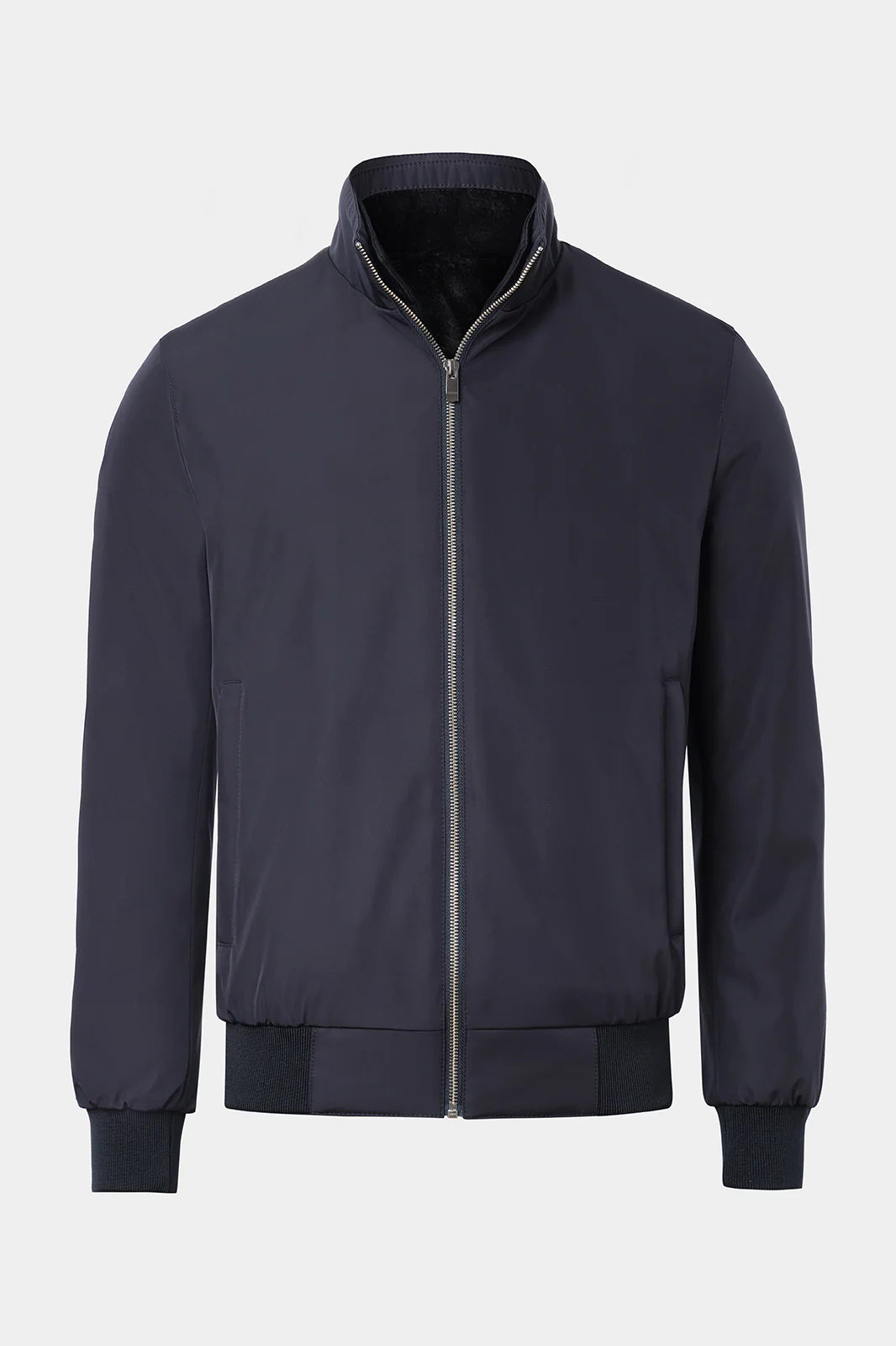 Blouson zippé avec fourrure amovible - Marine