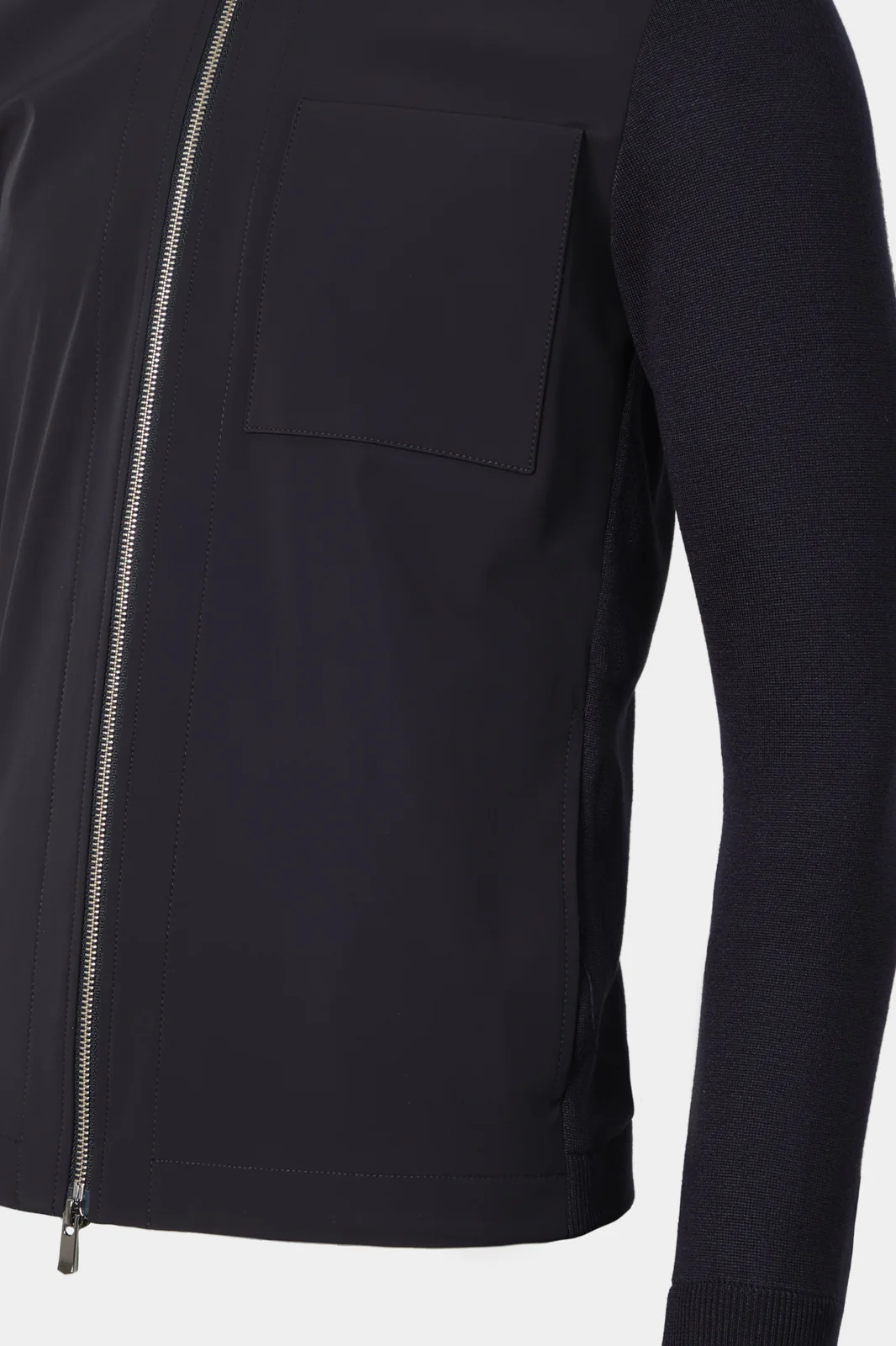 Blouson zippé bi matière - Marine - Image 3