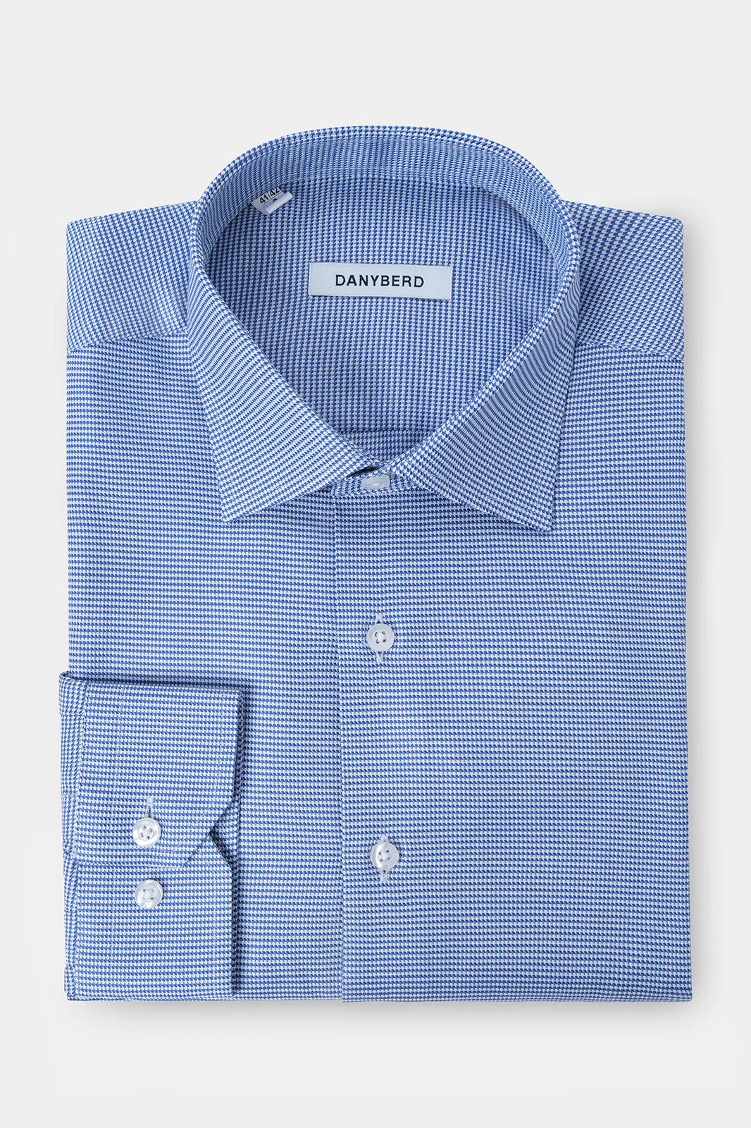 Chemise col français - Micro pieds de poule - Bleu