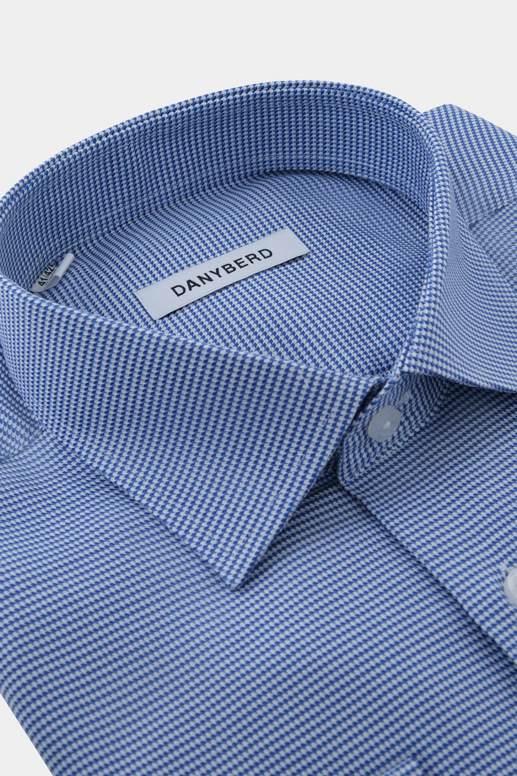 Chemise col français - Micro pieds de poule - Bleu - Image 2