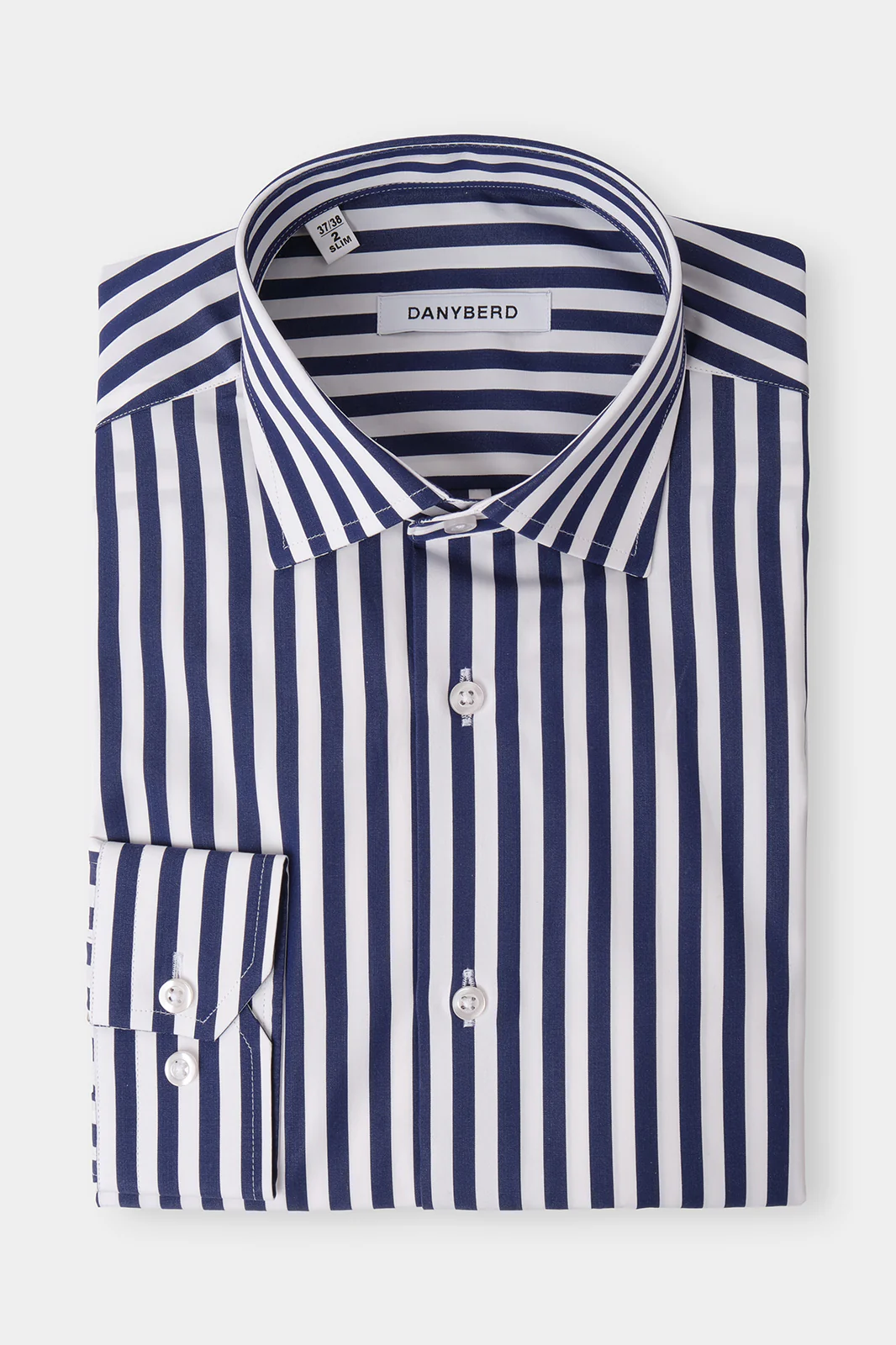 Chemise col français - Blanche à rayures marines