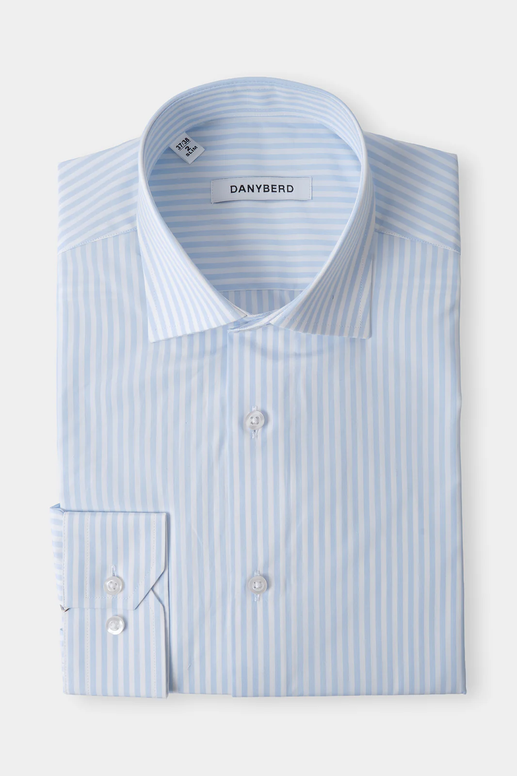Chemise col français - Blanche à rayures bleu ciel