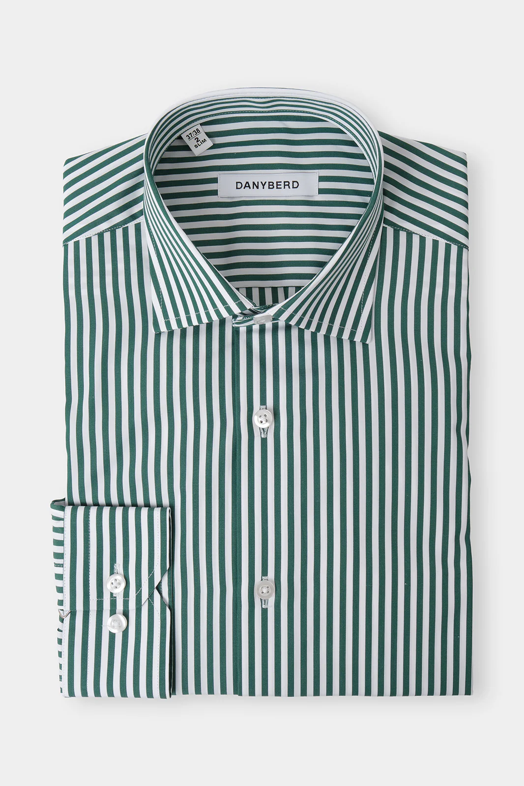 Chemise col français - Blanche à rayures vertes