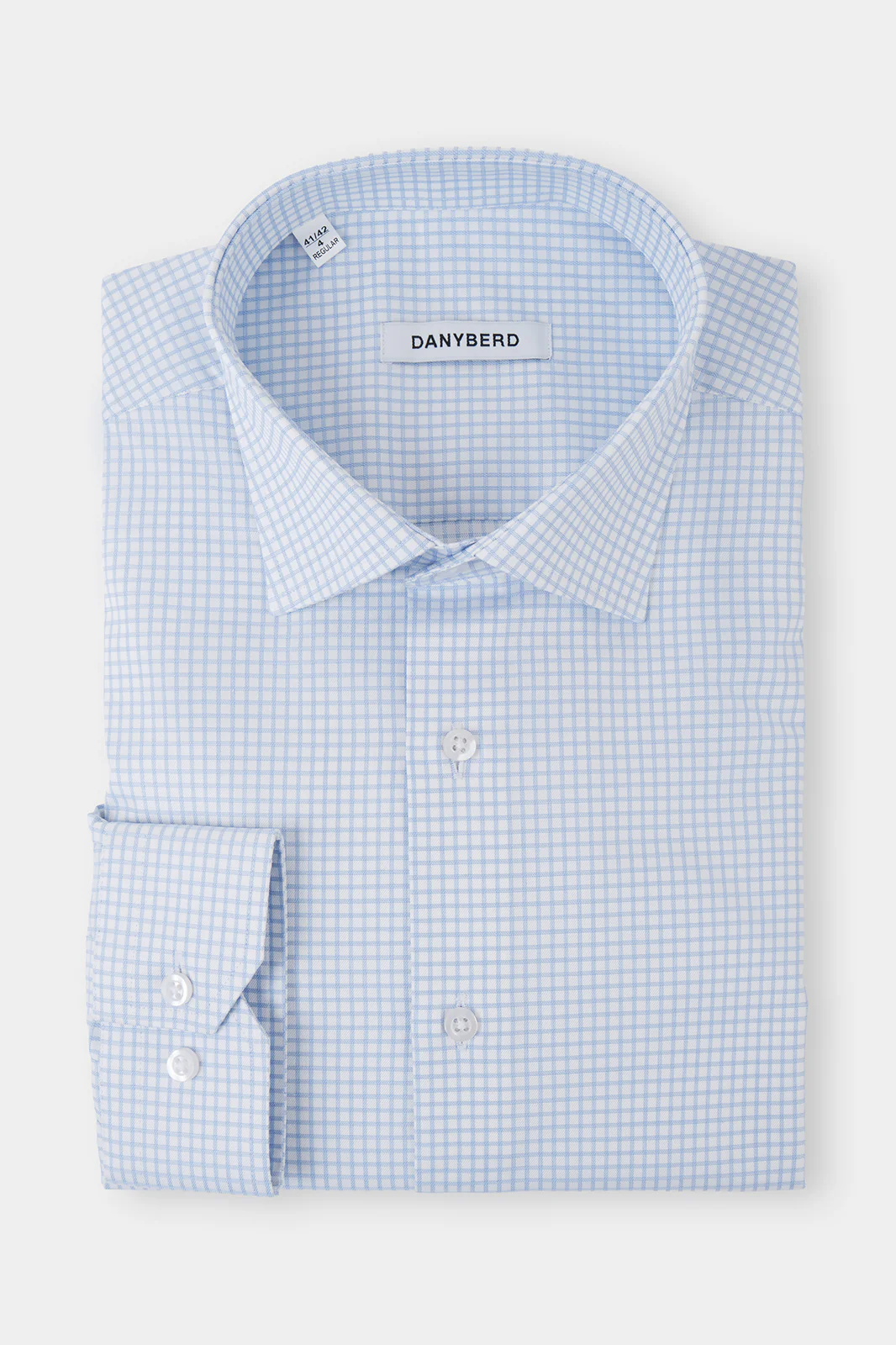 Chemise col français non cintrée - Blanche à carreaux bleus