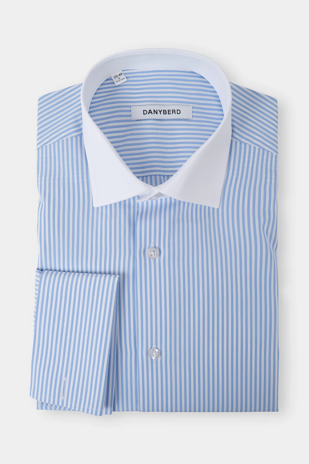 Chemise col français Poignets Mousquetaires - Blanche à rayures bleu