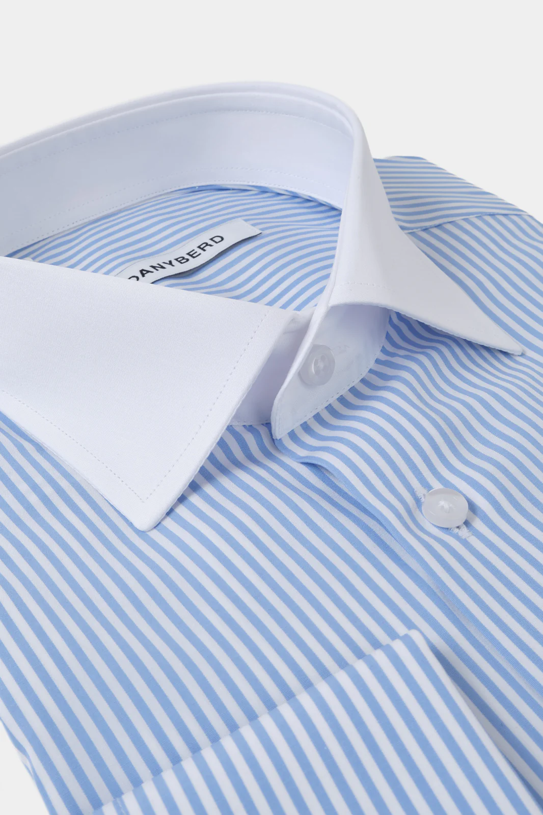 Chemise col français Poignets Mousquetaires - Blanche à rayures bleu - Image 2