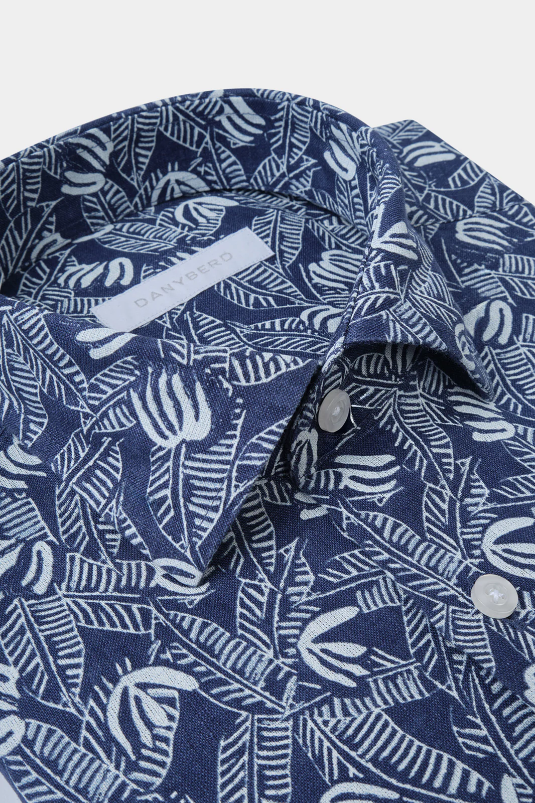 Chemise en lin col français - Marine à motifs blancs - Image 2