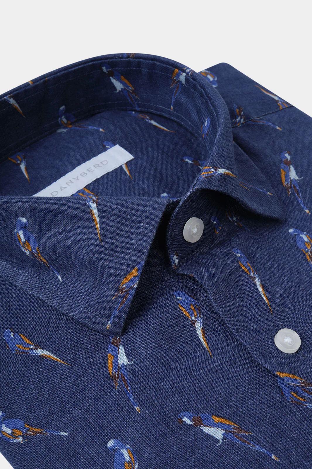 Chemise en lin col français - Marine à motifs perroquets - Image 2