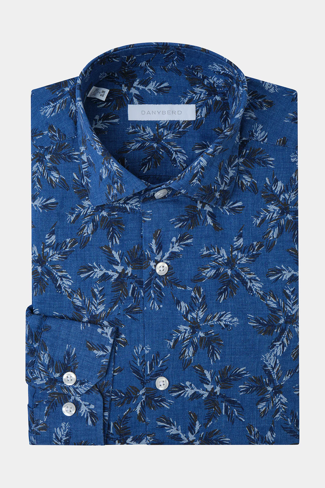 Chemise en lin col français - Marine à motifs
