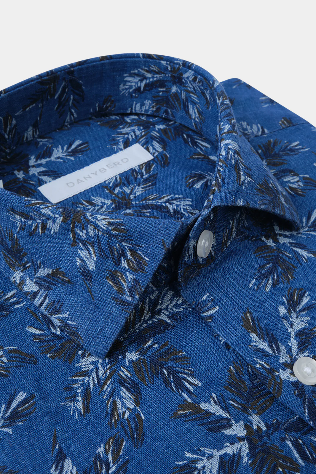 Chemise en lin col français - Marine à motifs - Image 2