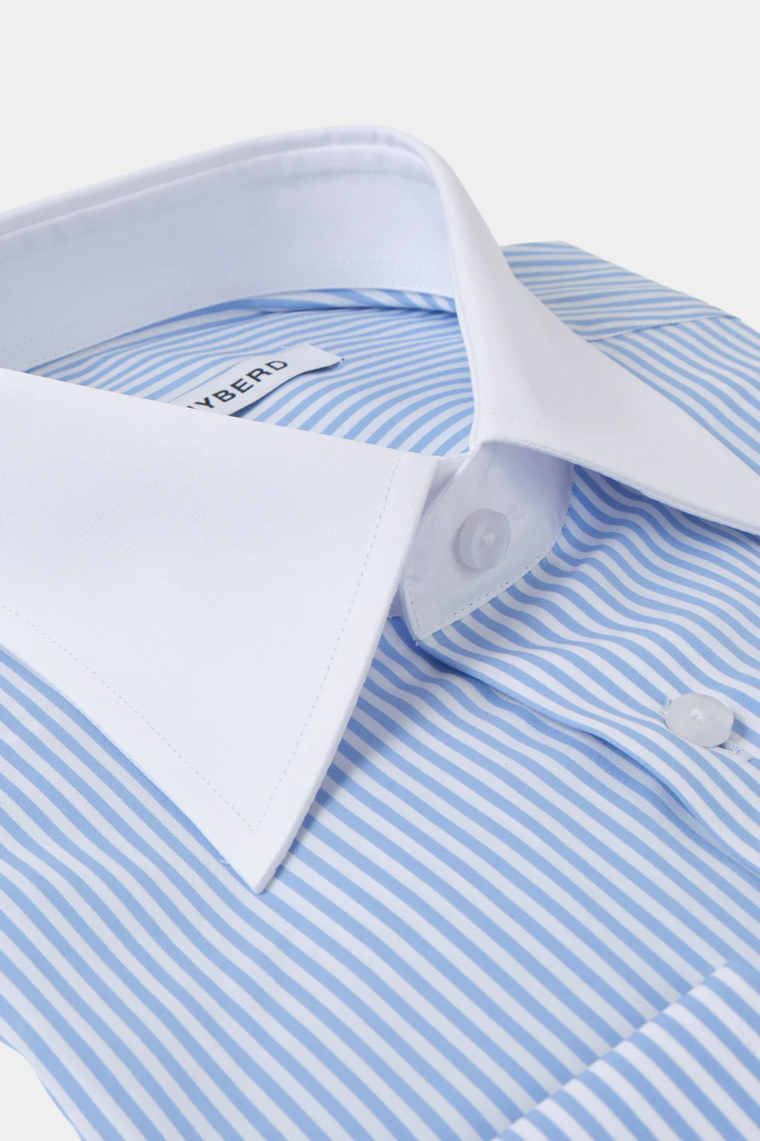 Chemise grand col en pointe - Blanche à rayures bleues - Image 2