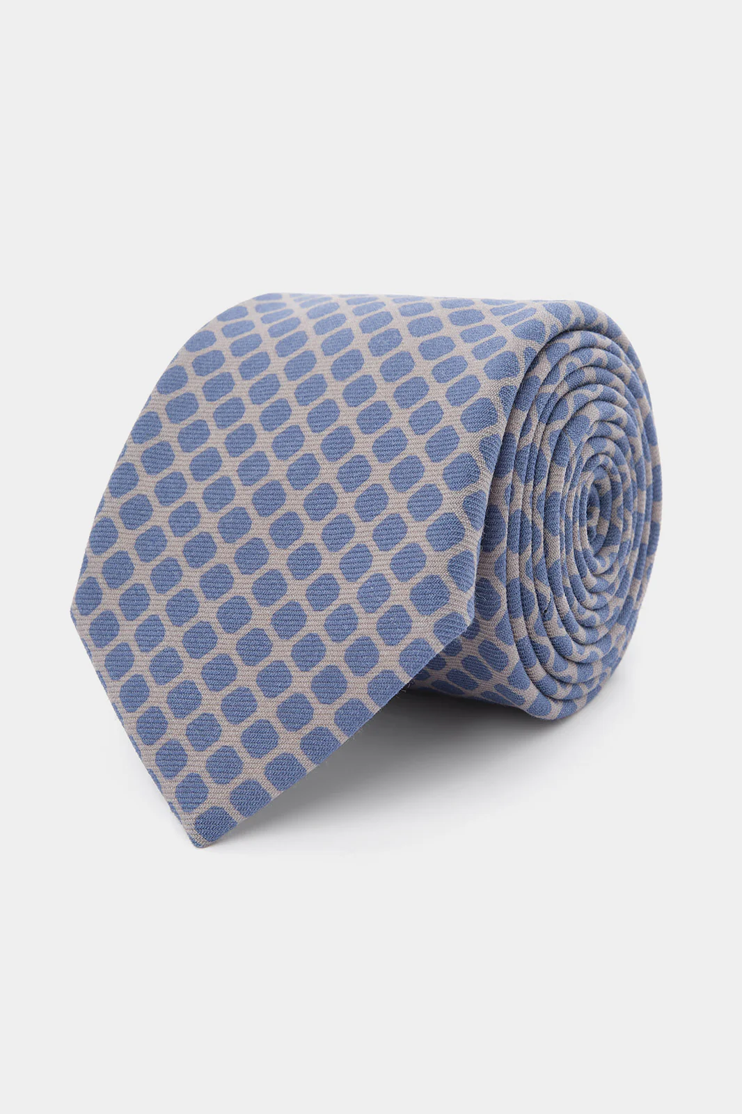 Cravate 100% soie - Beige motifs losanges bleus