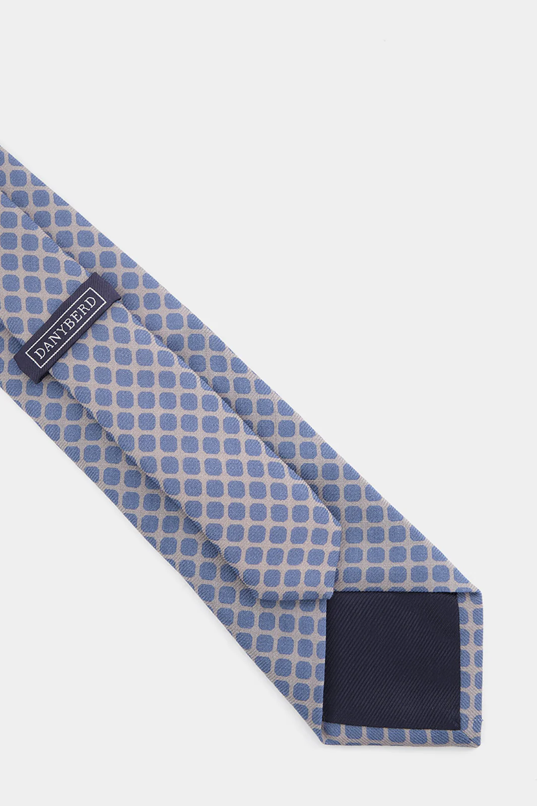 Cravate 100% soie - Beige motifs losanges bleus - Image 2