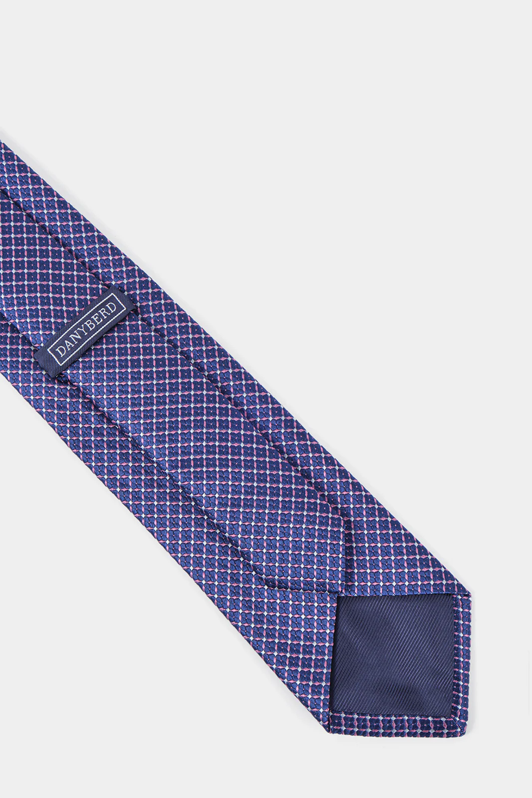 Cravate 100% soie - Bleu à motifs géométriques roses - Image 3