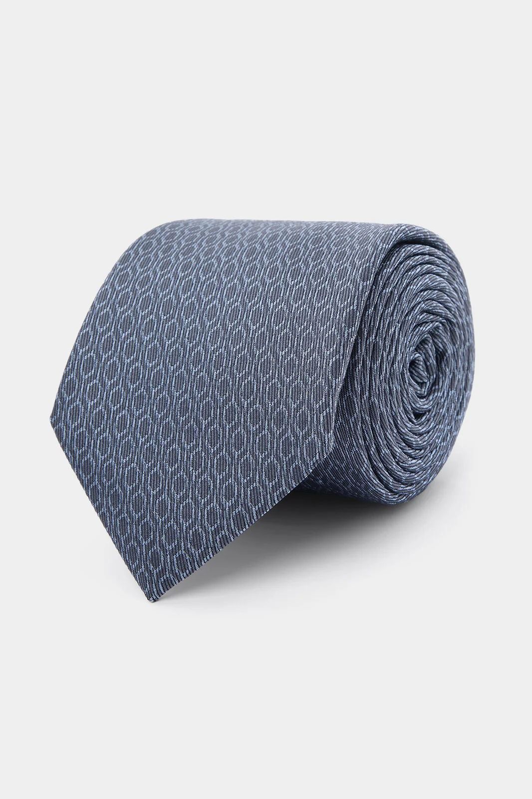 Cravate 100% soie - Bleu acier à motif géométrique