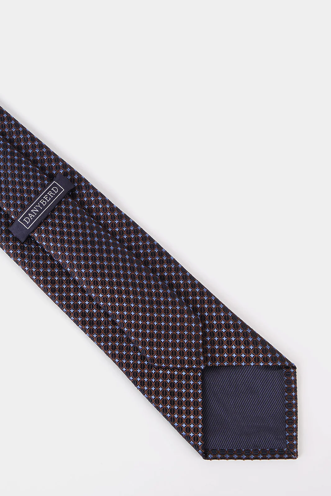 Cravate 100% soie - Bleu et marron à motif en losanges - Image 2