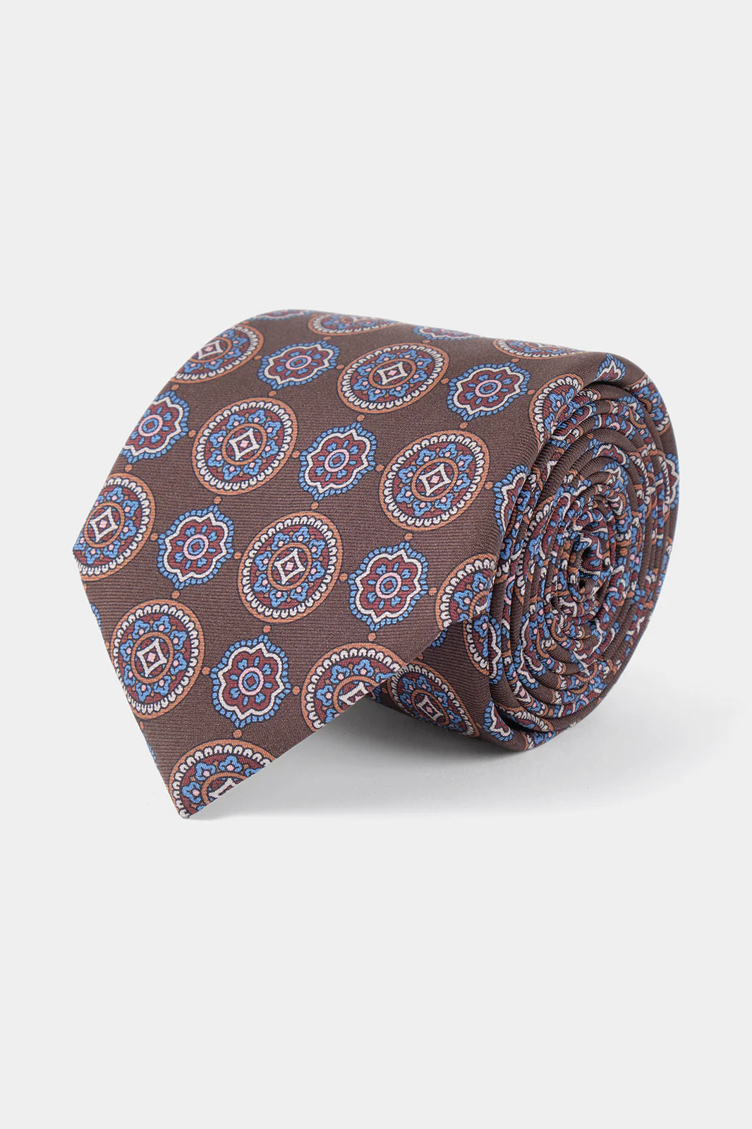Cravate 100% soie - Marron à motifs fleurs