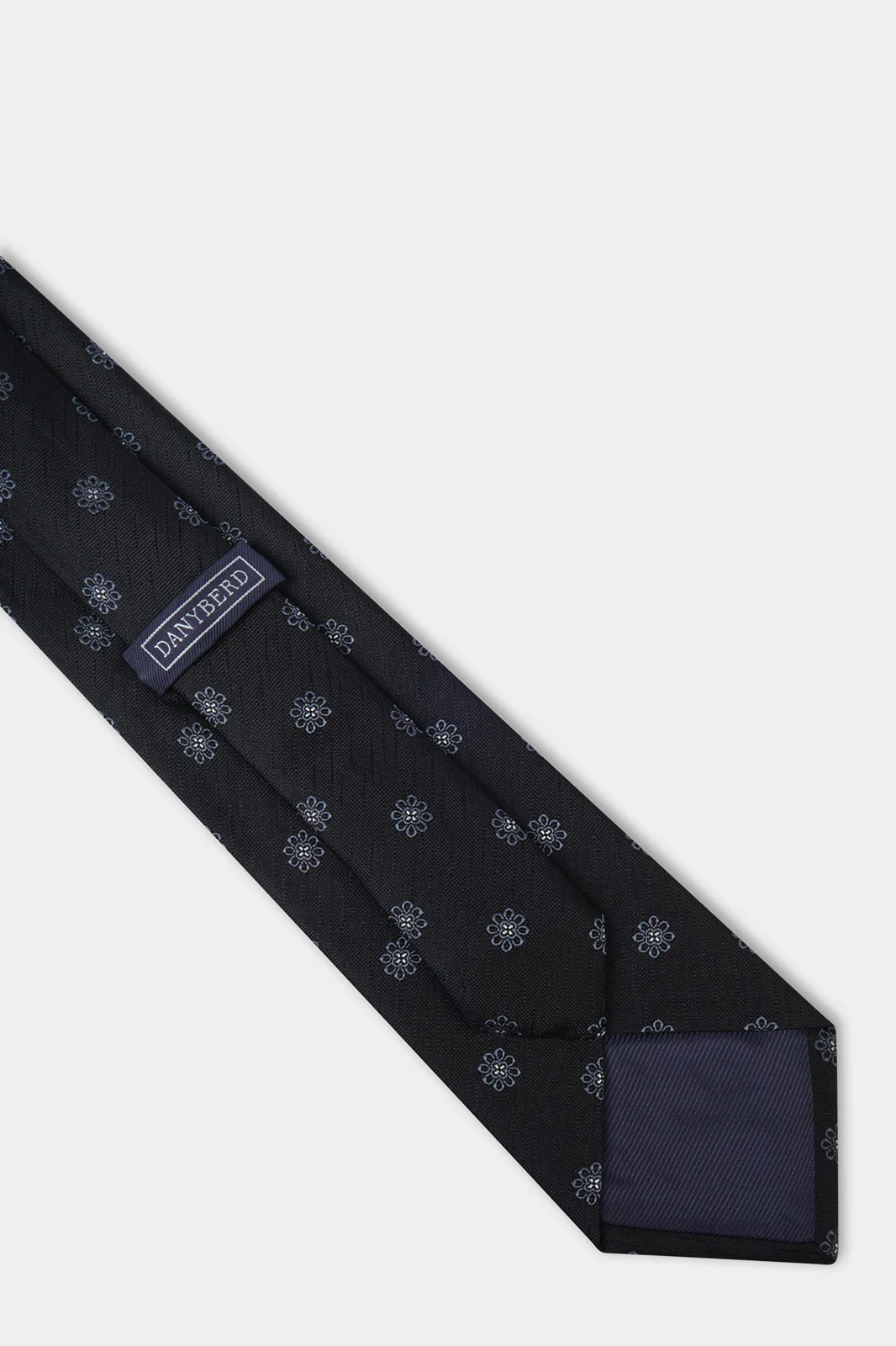 Cravate 100% soie - Noir à motif fleurs grises - Image 3