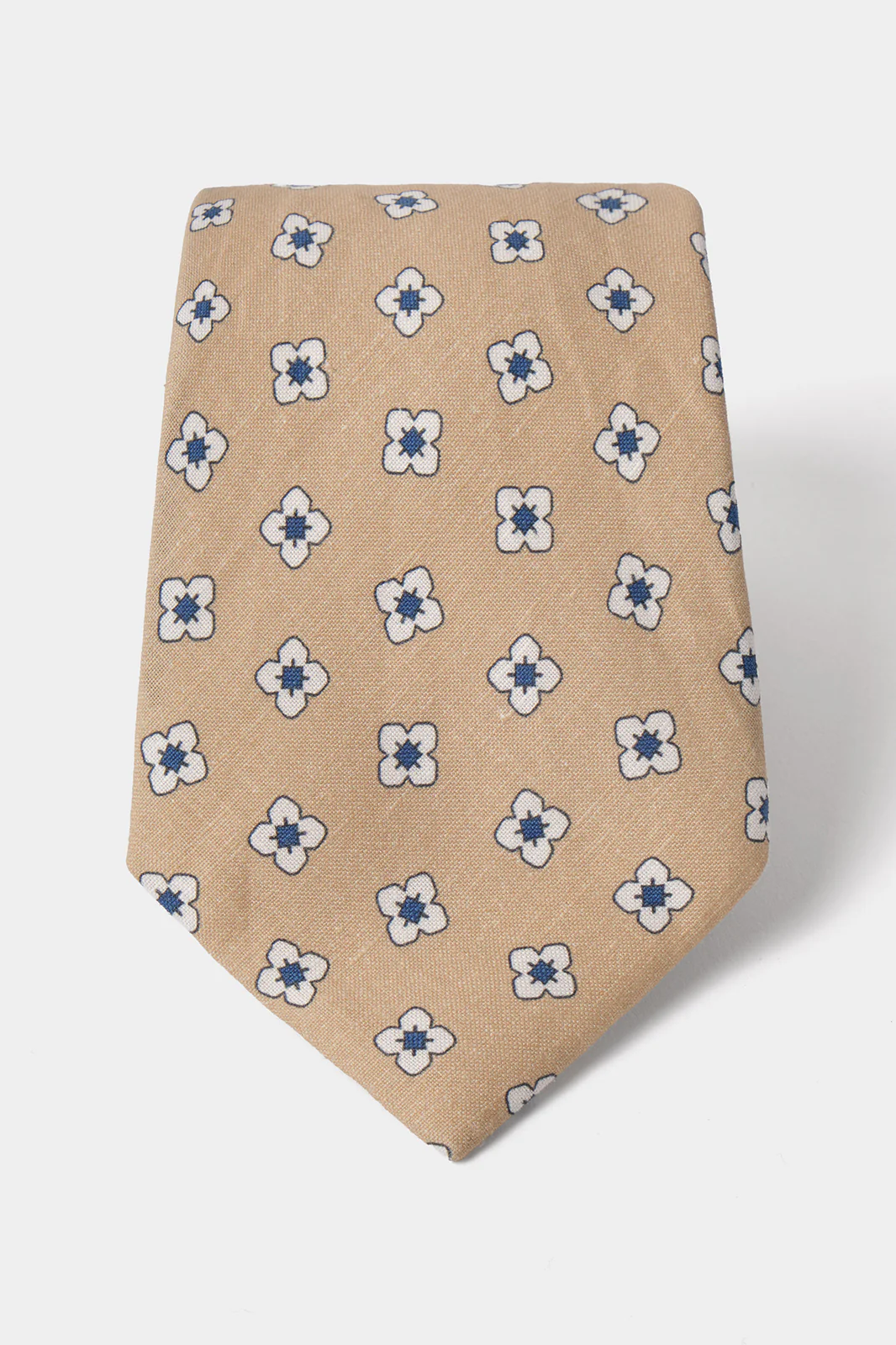 Cravate en soie et lin – Sable à motifs fleurs blanches et bleues - Image 3