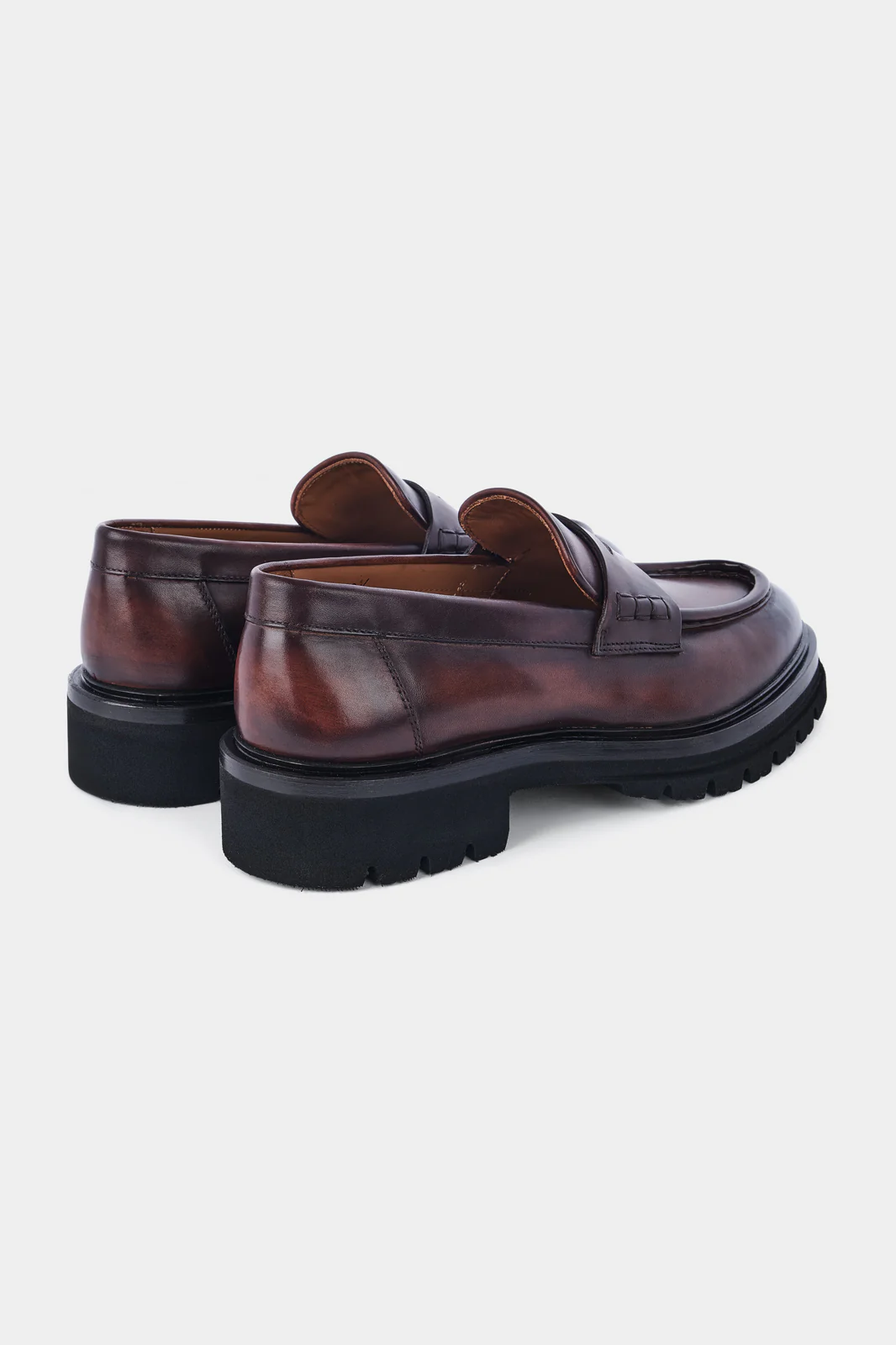 Mocassins en cuir avec semelle épaisse et crantée - Marron - Image 3