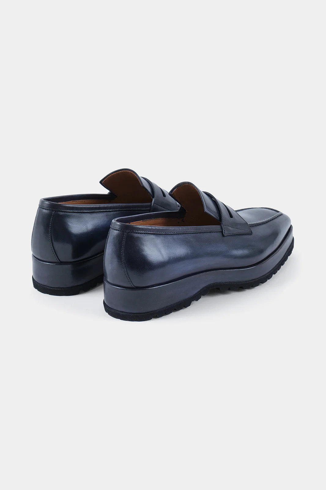 Mocassins en cuir patiné avec semelle compensée et crantée - Bleu - Image 2