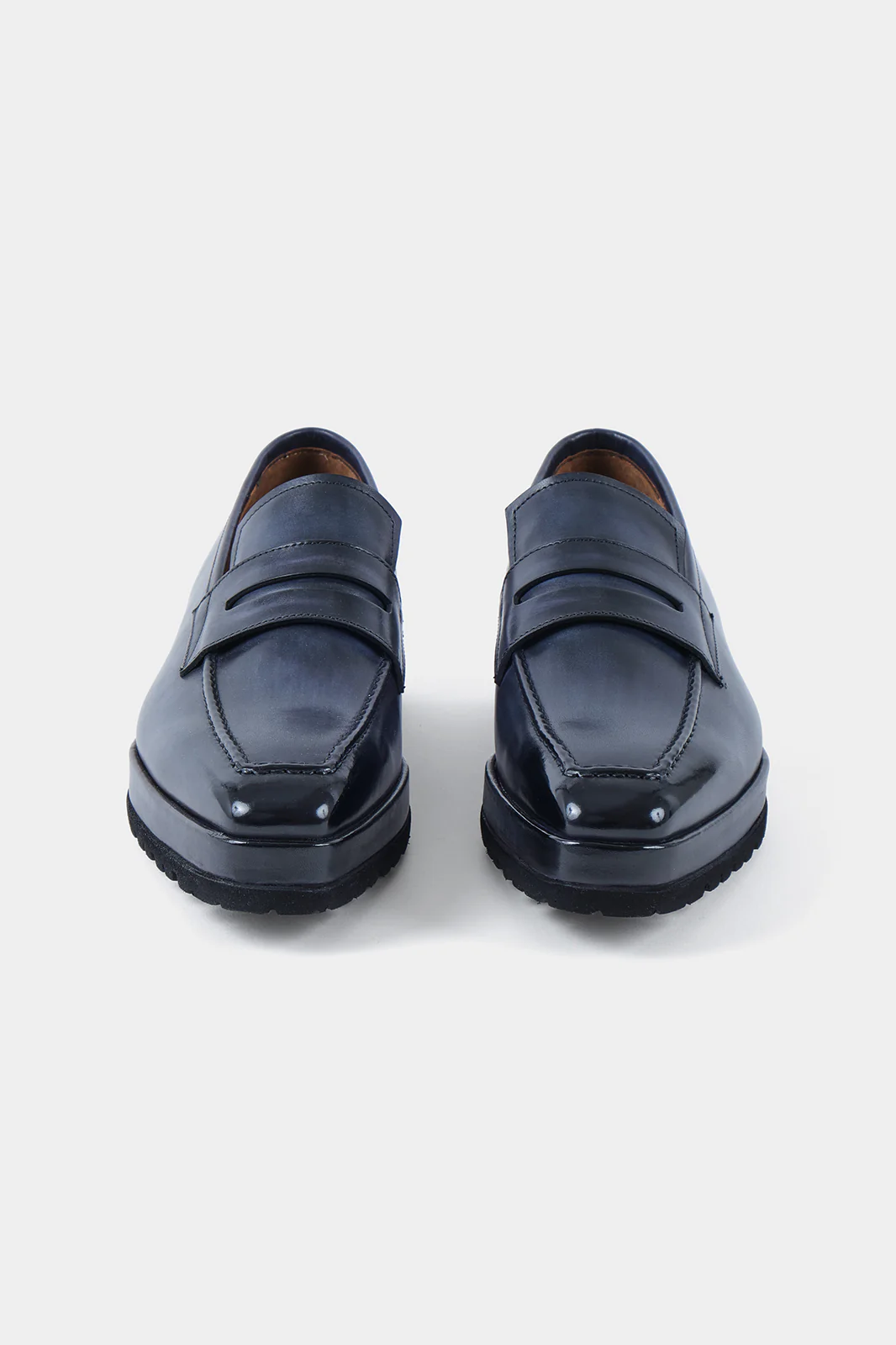 Mocassins en cuir patiné avec semelle compensée et crantée - Bleu - Image 3