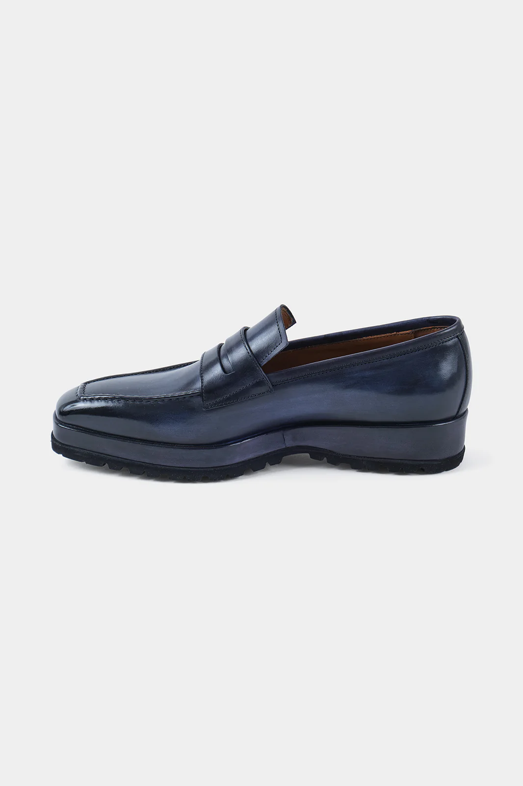 Mocassins en cuir patiné avec semelle compensée et crantée - Bleu - Image 5