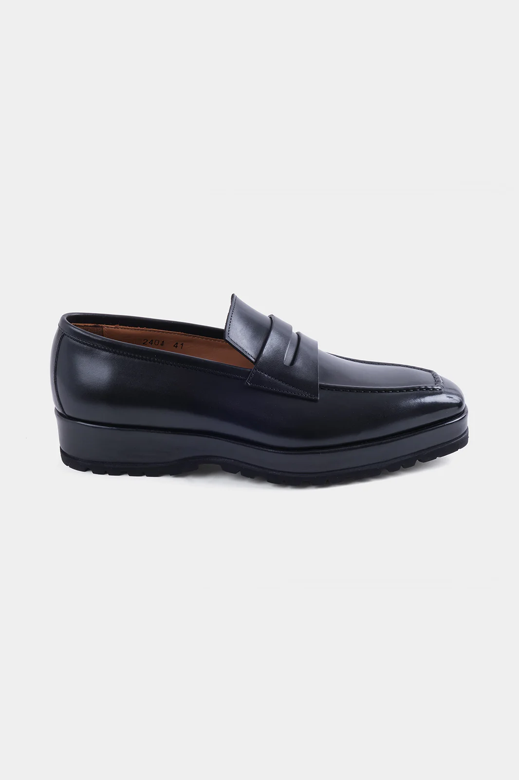 Mocassins en cuir patiné avec semelle compensée et crantée - Noir - Image 4