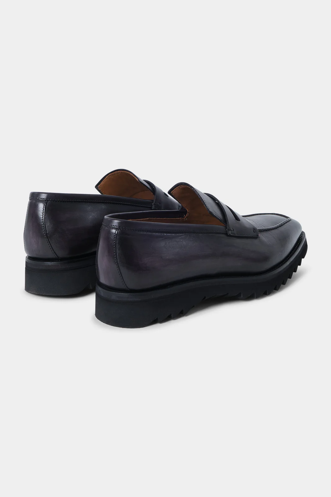 Mocassins en cuir patiné avec semelle crantée - Gris - Image 3