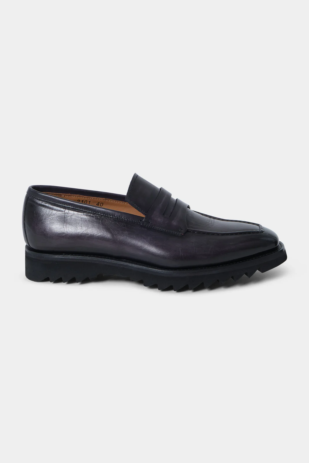 Mocassins en cuir patiné avec semelle crantée - Gris - Image 4