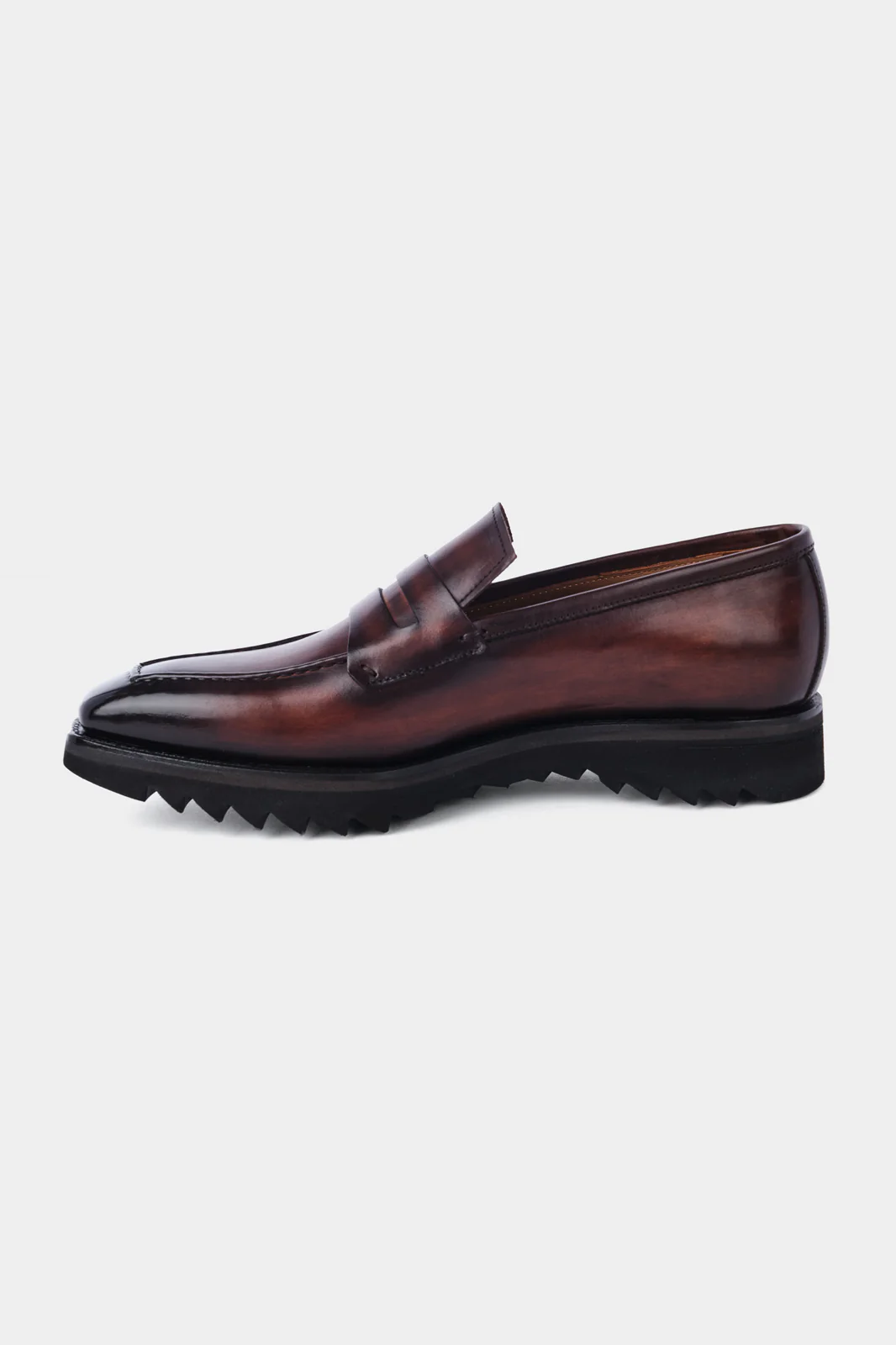Mocassins en cuir patiné avec semelle crantée - Marron - Image 4