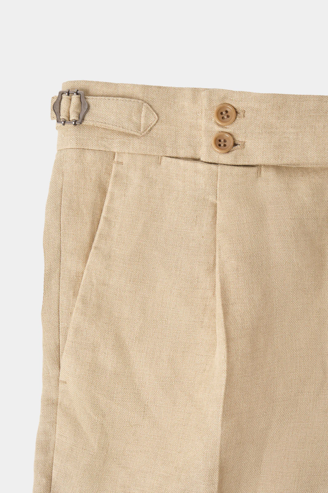 Pantalon en lin à patte de serrage 1 pli - Beige - Image 2