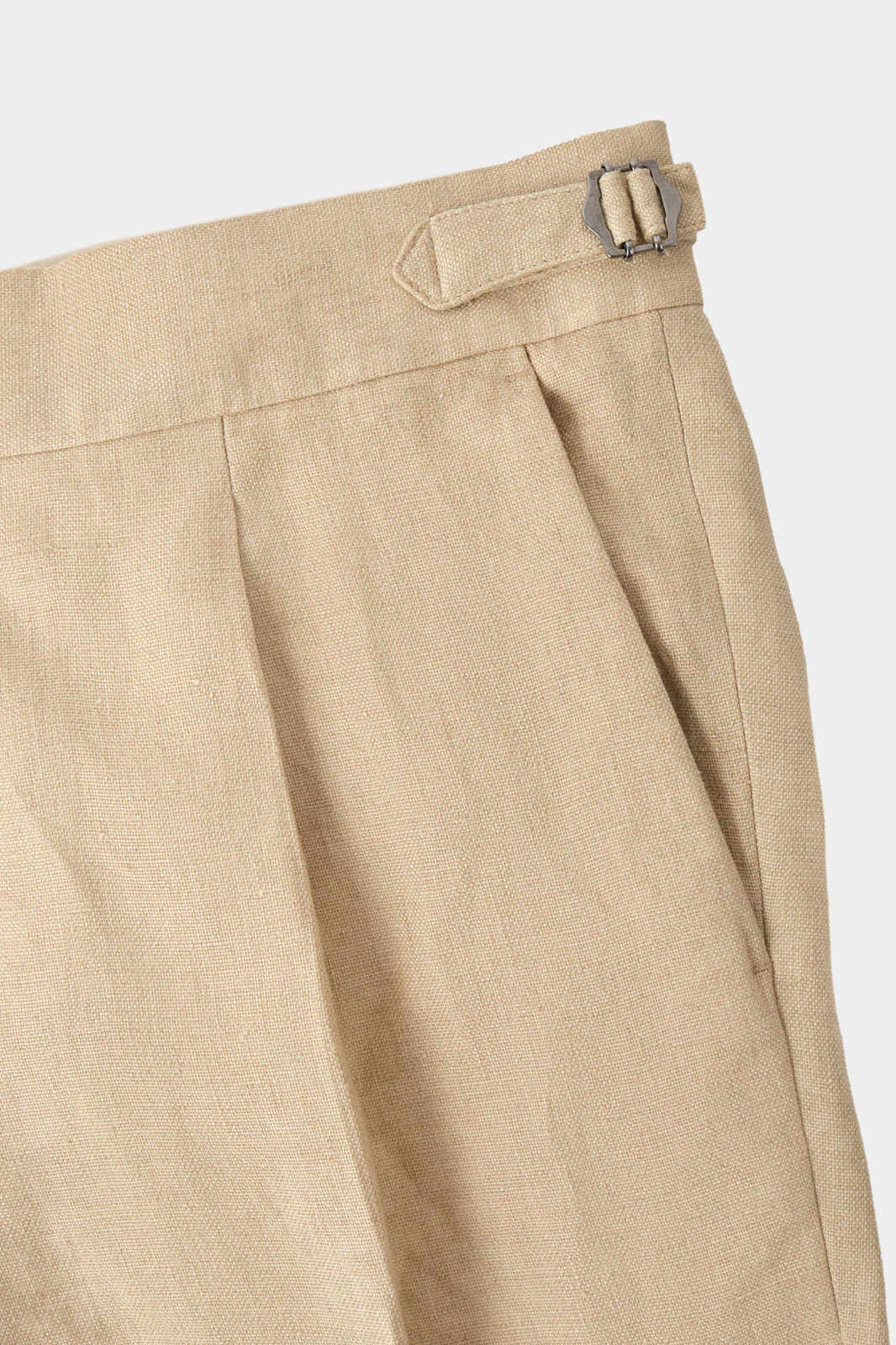 Pantalon en lin à patte de serrage 1 pli - Beige - Image 3