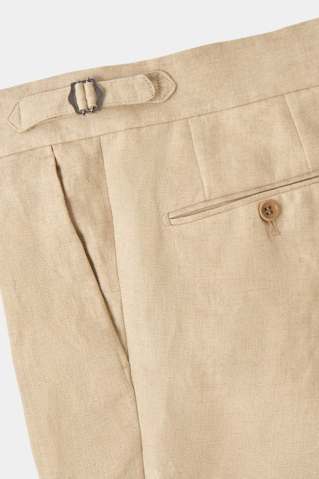 Pantalon en lin à patte de serrage 1 pli - Beige - Image 4
