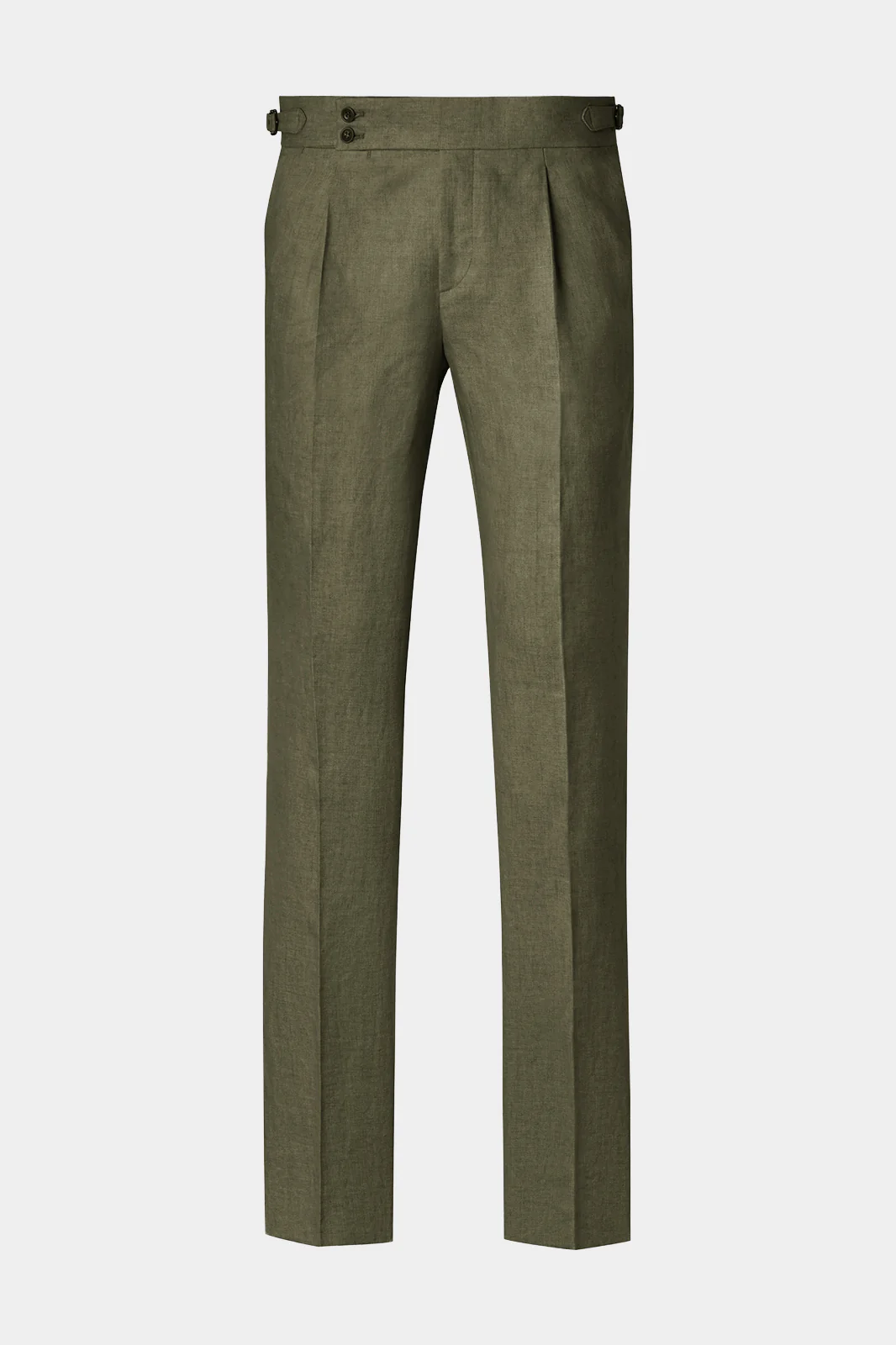 Pantalon en lin à patte de serrage 1 pli - Kaki