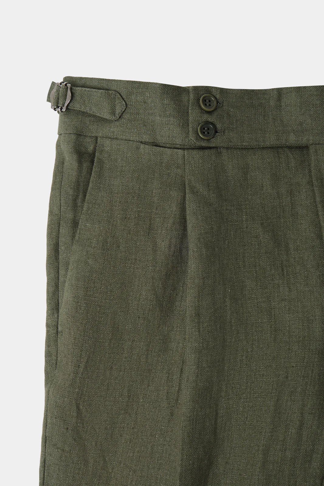 Pantalon en lin à patte de serrage 1 pli - Kaki - Image 2