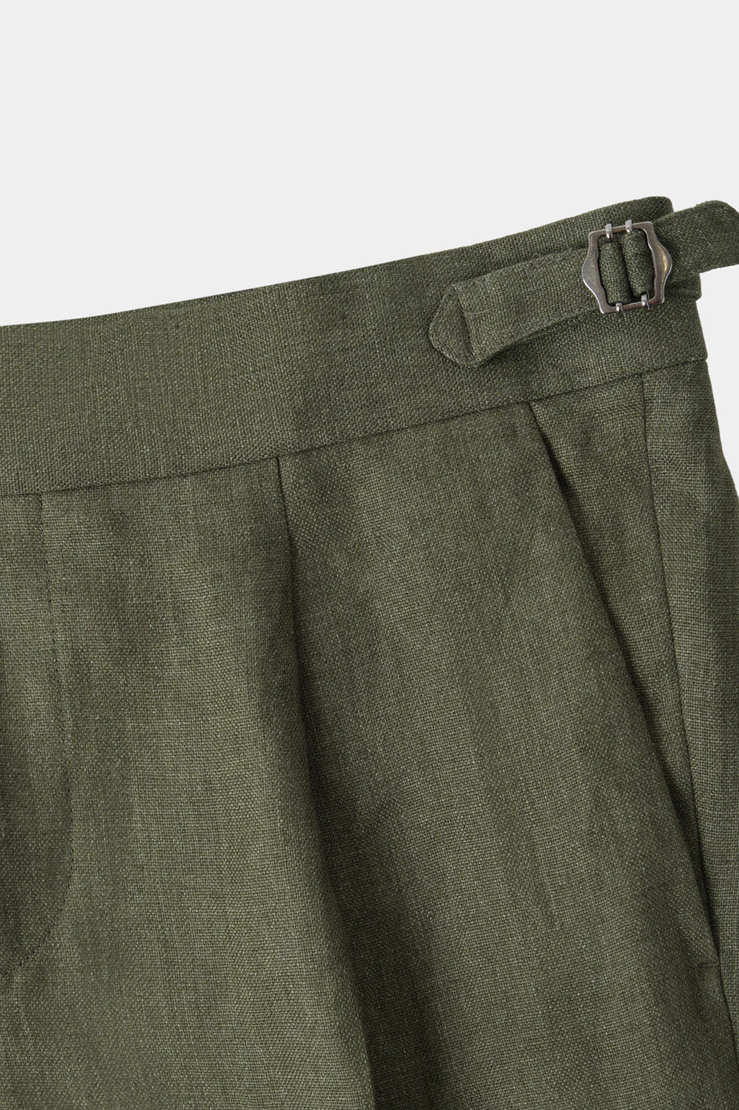Pantalon en lin à patte de serrage 1 pli - Kaki - Image 3