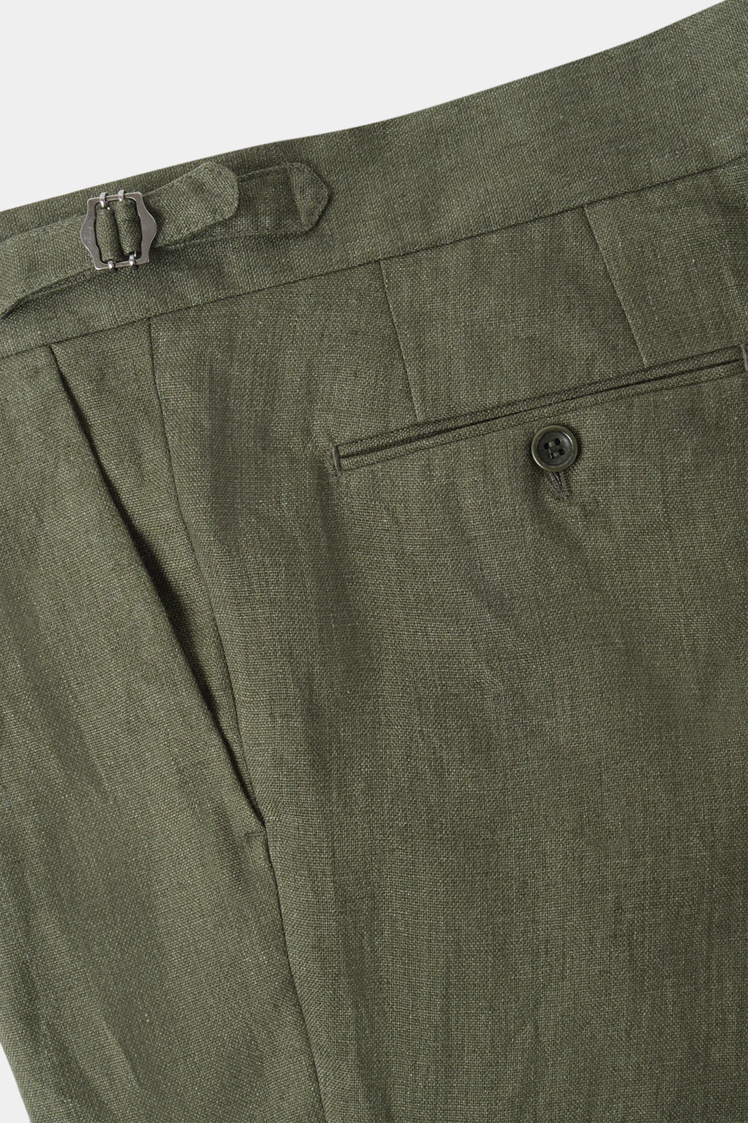 Pantalon en lin à patte de serrage 1 pli - Kaki - Image 4