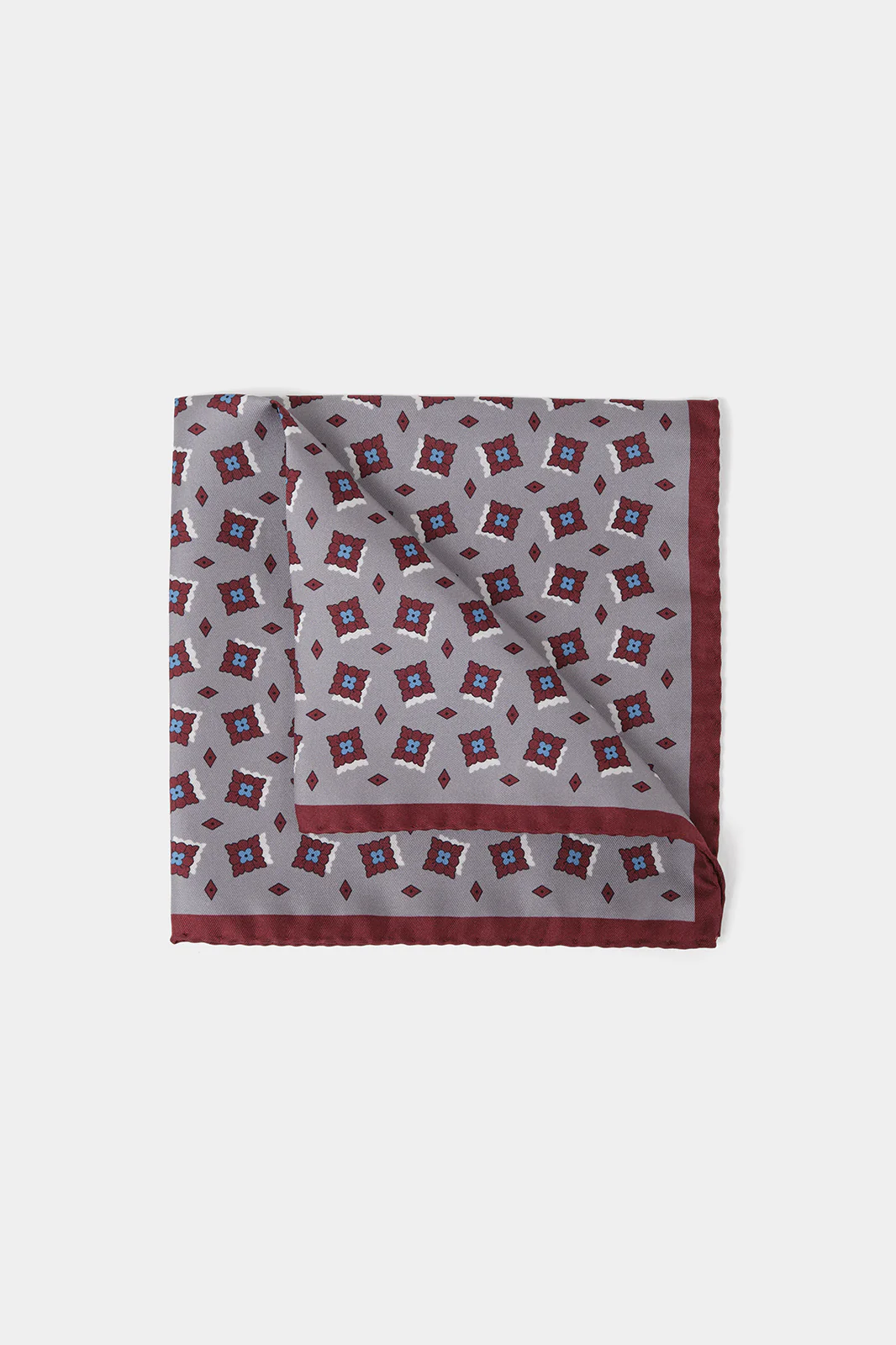 Pochette fond gris à motif marron et bleu