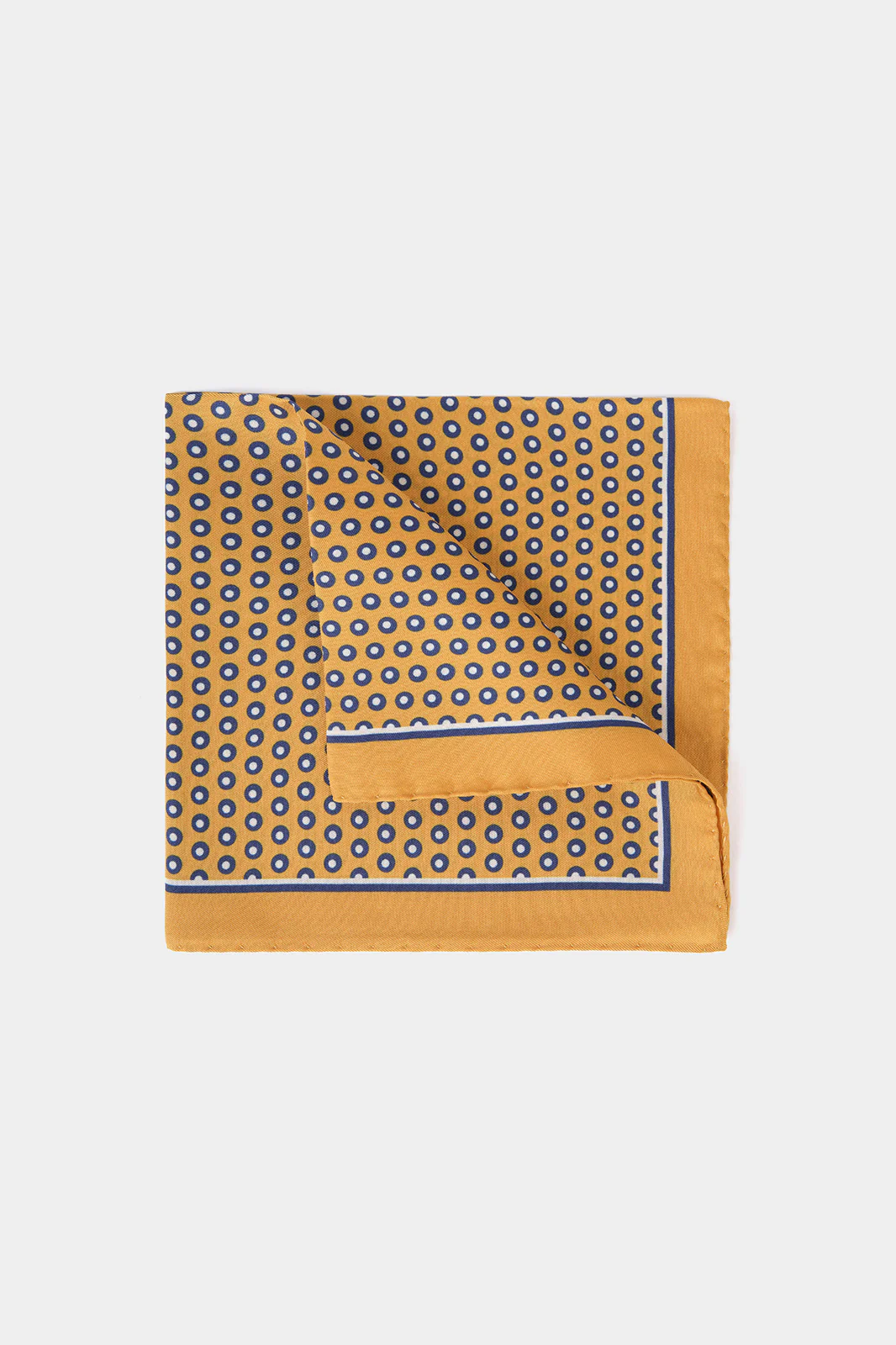 Pochette fond jaune à motif cercles bleus et blancs