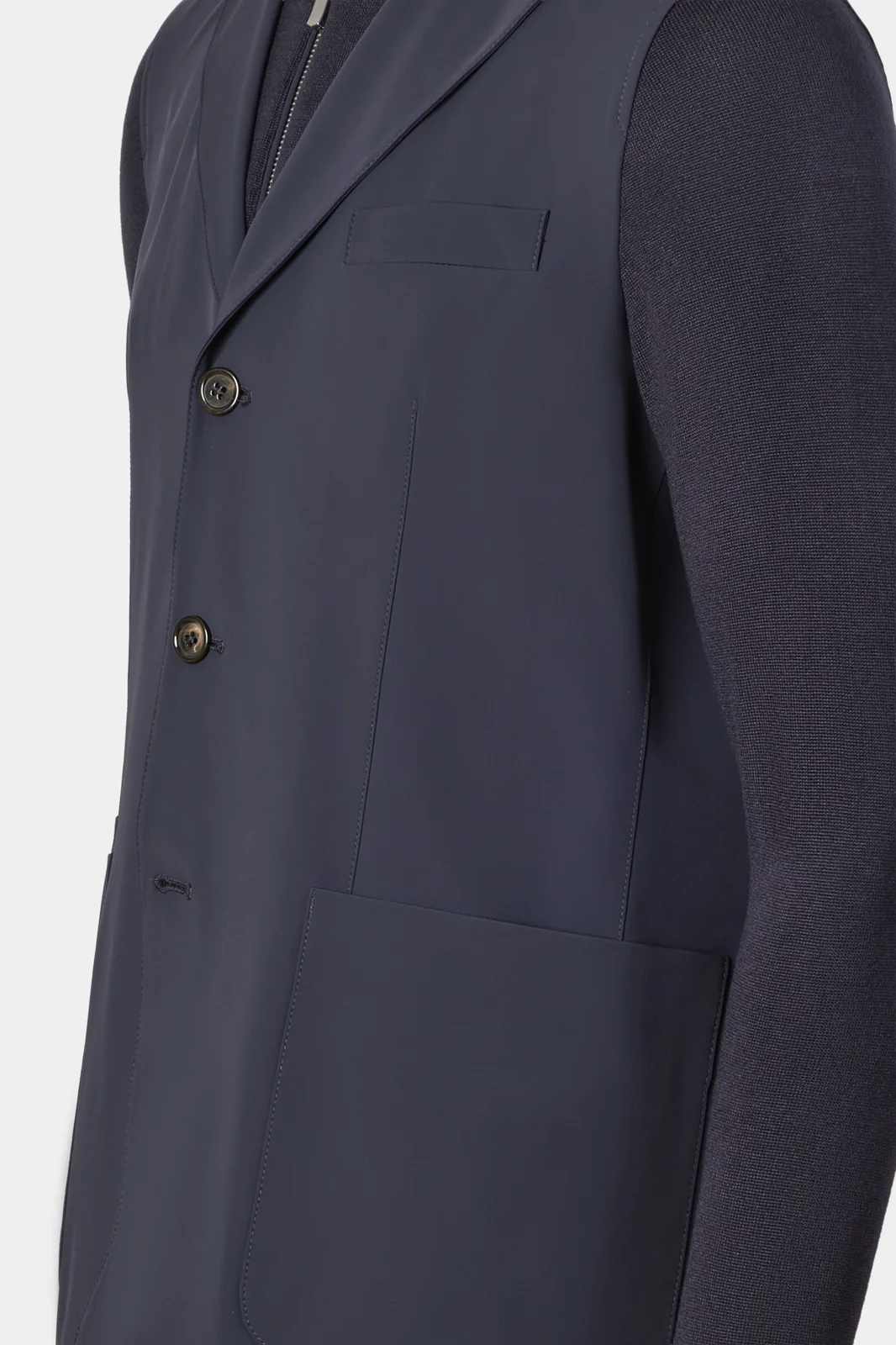 Veste bi-matière à capuche - Marine - Image 4
